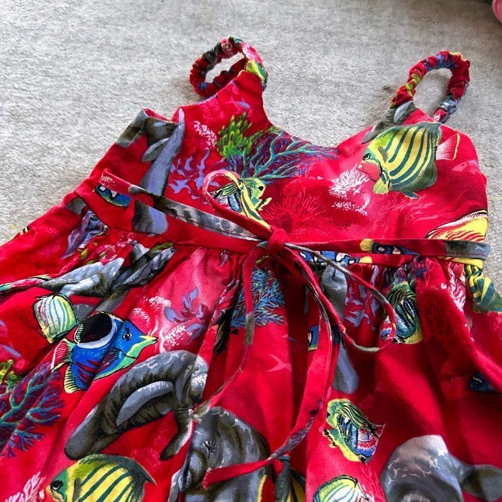 100% Cotton Rare Unique Pacific Legend Dress Made in Hawaii Featuring Sea Animal - Picture 5 of 6